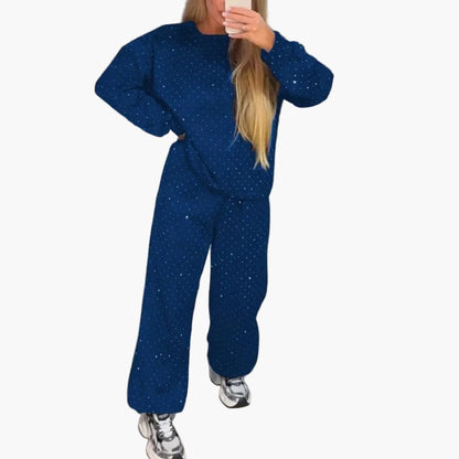 Women's Casual Two-Piece Set with Rhinestones – Comfortable Oversize Outfit for Everyday and City