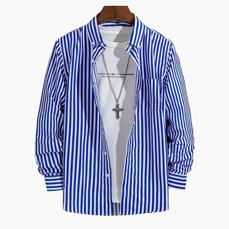 Men's Business Casual Shirt with Stripe Pattern – Elegant Long-Sleeve Shirt for Office & Everyday Use