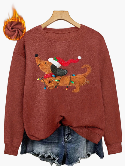 Women's Christmas Sweater with Dachshund Motif – Funny Casual Sweater for the Christmas Season