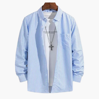Men's Business Casual Shirt with Stripe Pattern – Elegant Long-Sleeve Shirt for Office & Everyday Use