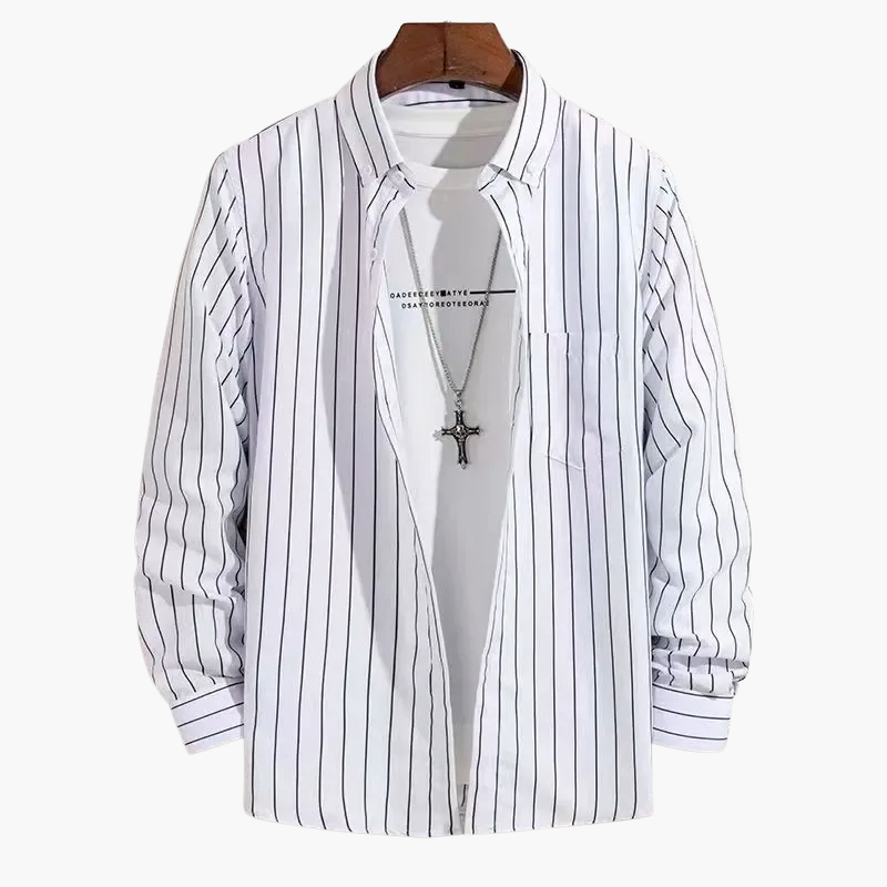 Men's Business Casual Shirt with Stripe Pattern – Elegant Long-Sleeve Shirt for Office & Everyday Use