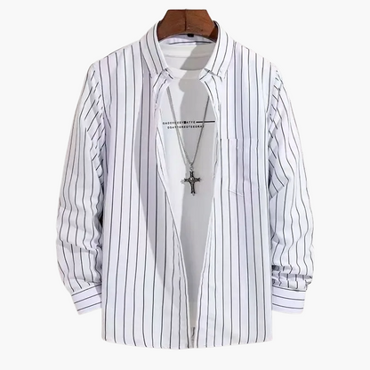 Men's Business Casual Shirt with Stripe Pattern – Elegant Long-Sleeve Shirt for Office & Everyday Use
