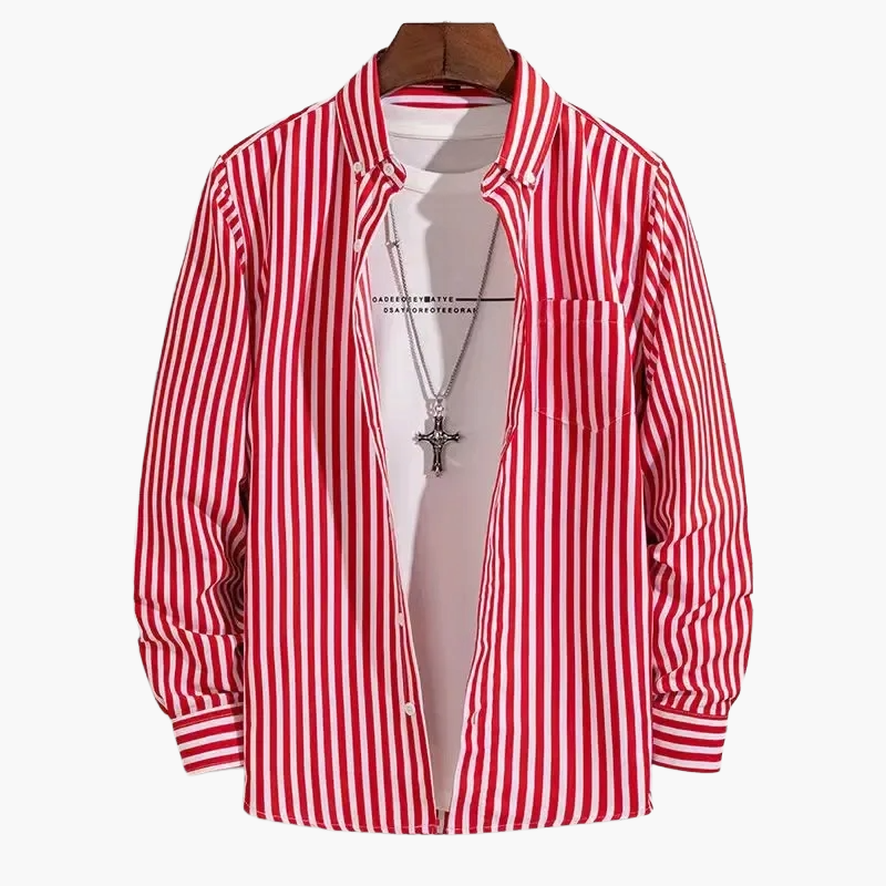 Men's Business Casual Shirt with Stripe Pattern – Elegant Long-Sleeve Shirt for Office & Everyday Use