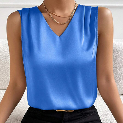 Women's Elegant Sleeveless Top with V-Neck – Business & Casual