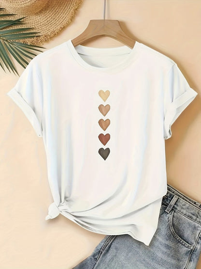 Damen T-Shirt mit Herz-Print – Freizeit & Urlaub, modischer Stil