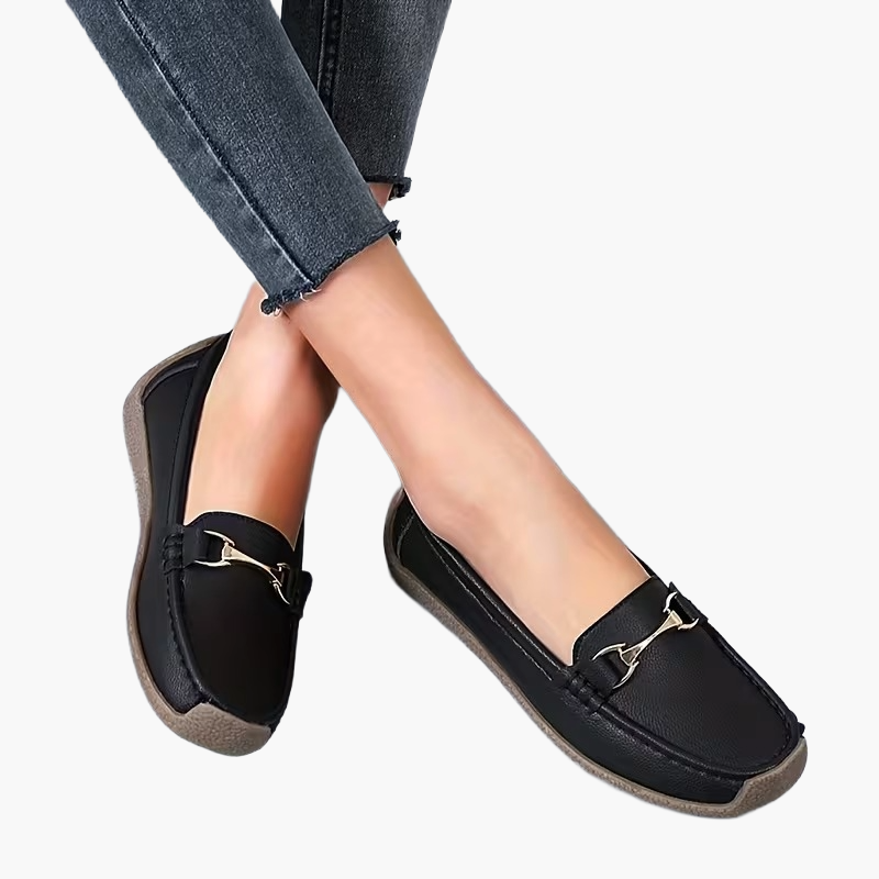 Women's Slip-On Moccasin Loafers with Buckle – Comfortable Casual Shoes for Everyday and Office Use