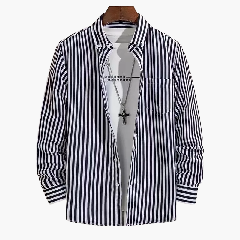 Men's Business Casual Shirt with Stripe Pattern – Elegant Long-Sleeve Shirt for Office & Everyday Use