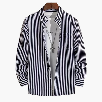 Men's Business Casual Shirt with Stripe Pattern – Elegant Long-Sleeve Shirt for Office & Everyday Use
