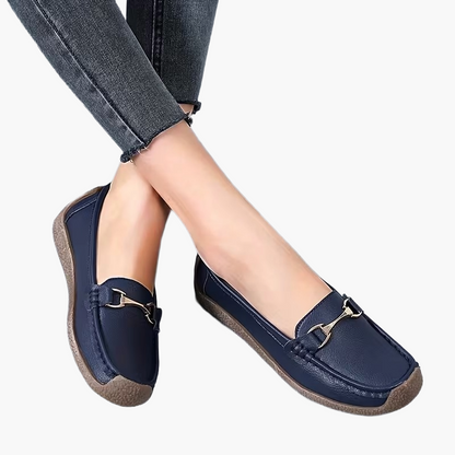 Women's Slip-On Moccasin Loafers with Buckle – Comfortable Casual Shoes for Everyday and Office Use