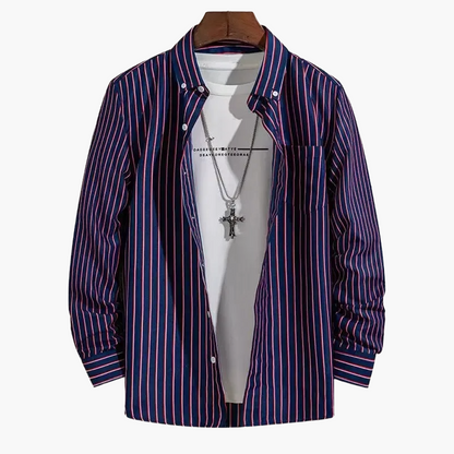 Men's Business Casual Shirt with Stripe Pattern – Elegant Long-Sleeve Shirt for Office & Everyday Use