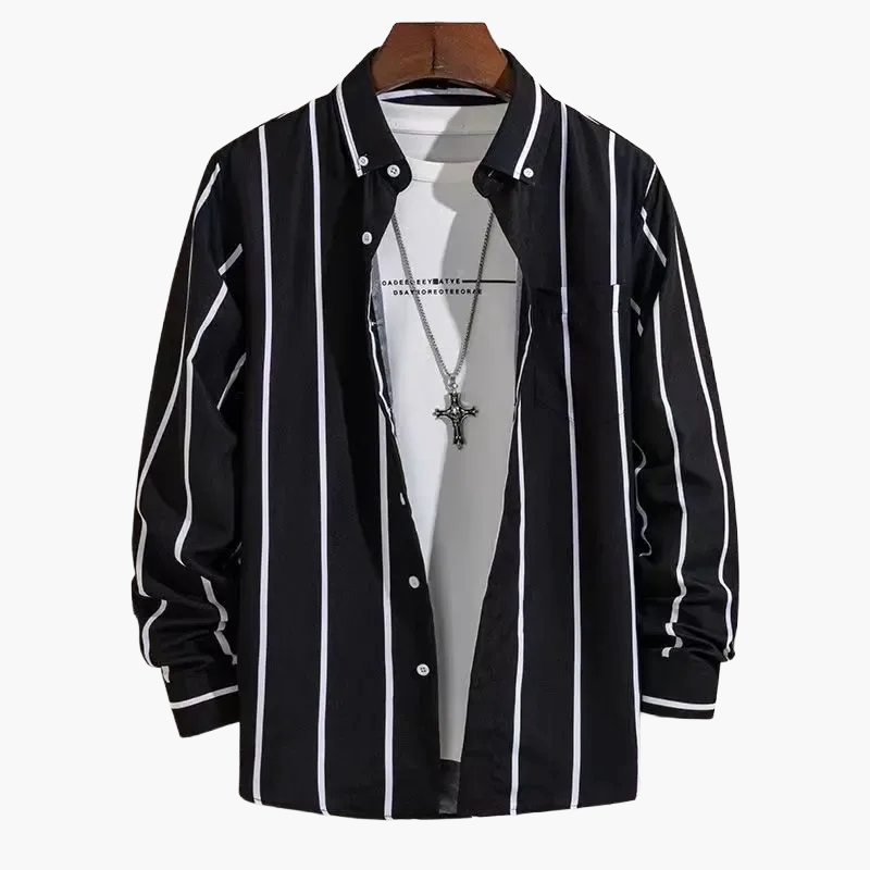 Men's Business Casual Shirt with Stripe Pattern – Elegant Long-Sleeve Shirt for Office & Everyday Use