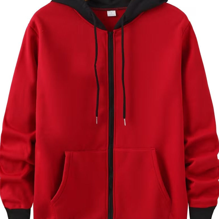 Unisex Kapuzenjacke mit Reißverschluss, kontrastfarbener Kapuze und Taschen, Rosa