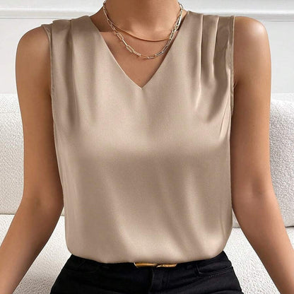 Women's Elegant Sleeveless Top with V-Neck – Business & Casual