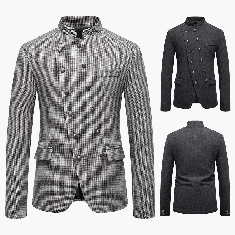 Men's Stand Collar Blazer – Elegant Vintage Military Style for Festive Occasions or Business
