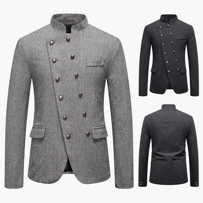 Men's Stand Collar Blazer – Elegant Vintage Military Style for Festive Occasions or Business