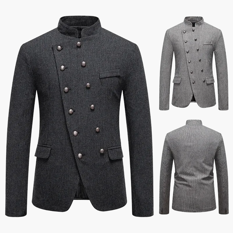 Men's Stand Collar Blazer – Elegant Vintage Military Style for Festive Occasions or Business
