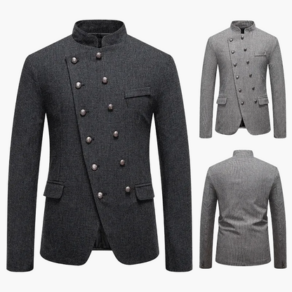 Men's Stand Collar Blazer – Elegant Vintage Military Style for Festive Occasions or Business