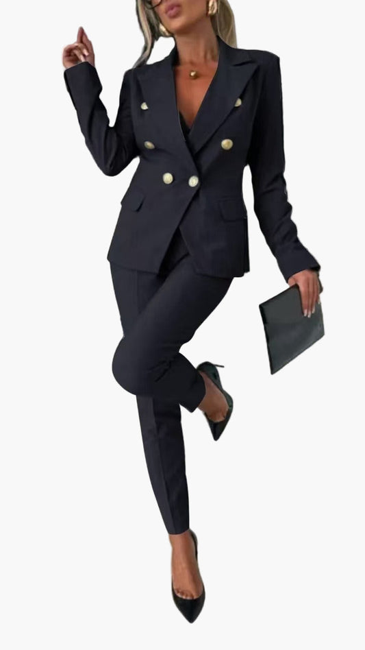 Damen Business Anzug Zweireiher mit tailliertem Schnitt – Eleganter Hosenanzug für Büro und festliche Anlässe