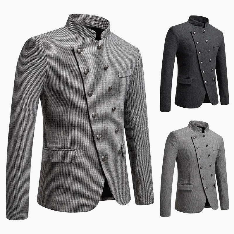 Men's Stand Collar Blazer – Elegant Vintage Military Style for Festive Occasions or Business