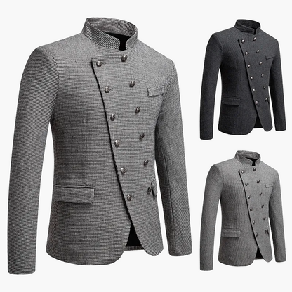 Men's Stand Collar Blazer – Elegant Vintage Military Style for Festive Occasions or Business