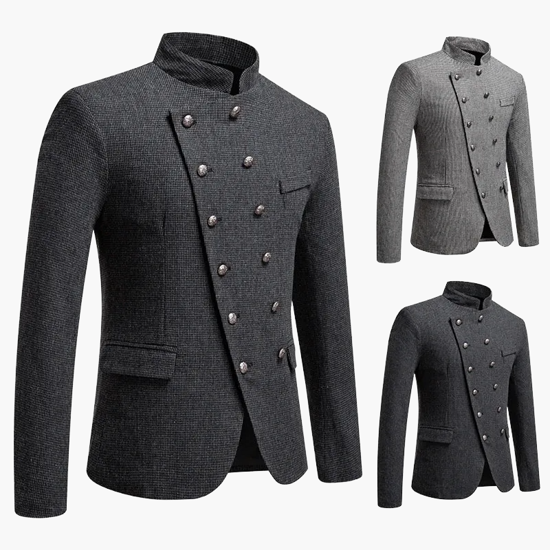 Men's Stand Collar Blazer – Elegant Vintage Military Style for Festive Occasions or Business