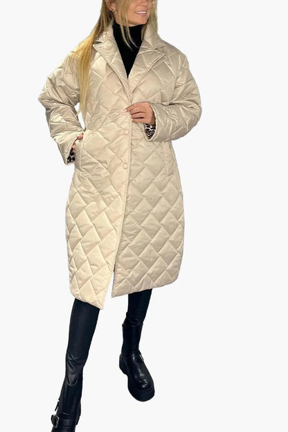 Damen Steppmantel mit Wendefunktion – Eleganter Wintermantel mit Leopardenprint und modernem Schnitt für Alltag & Freizeit