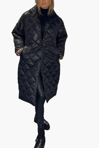 Damen Steppmantel mit Wendefunktion – Eleganter Wintermantel mit Leopardenprint und modernem Schnitt für Alltag & Freizeit