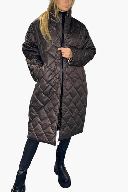 Damen Steppmantel mit Wendefunktion – Eleganter Wintermantel mit Leopardenprint und modernem Schnitt für Alltag & Freizeit