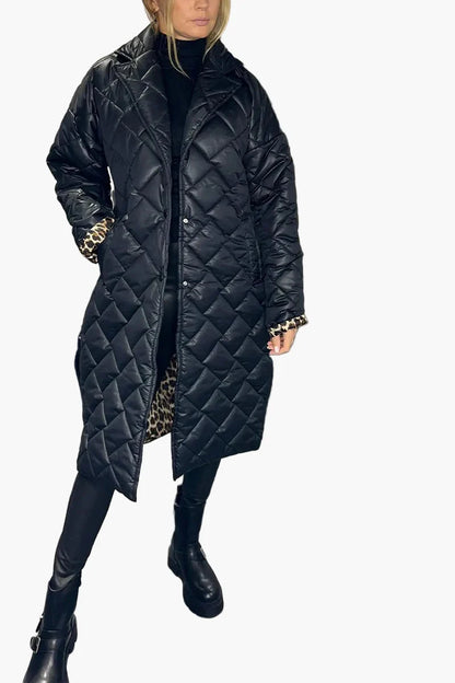 Damen Steppmantel mit Wendefunktion – Eleganter Wintermantel mit Leopardenprint und modernem Schnitt für Alltag & Freizeit