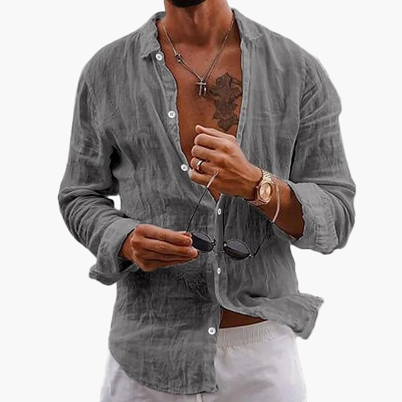 Men's Casual Shirt with Turn-Down Collar – Stylish Long-Sleeve Shirt for Everyday, Vacation & Summer