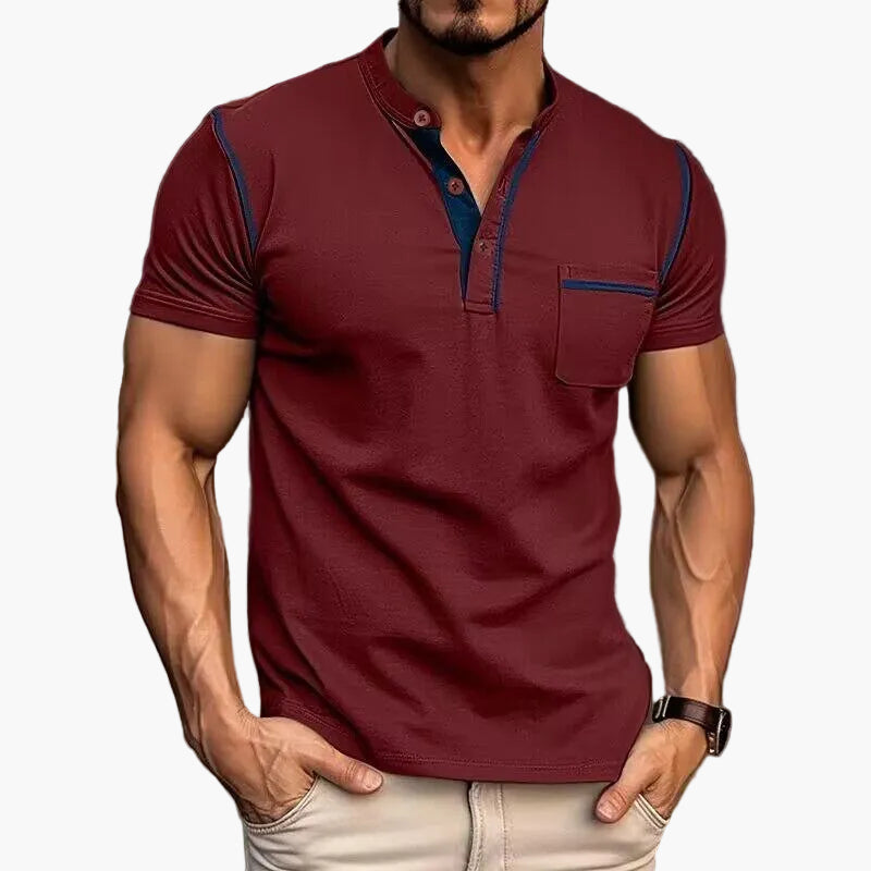 Men's Henley Shirt with Chest Pocket – Modern Casual Shirt with Contrasting Seams and Button Placket, Stylish for Everyday and Leisure