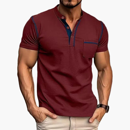 Men's Henley Shirt with Chest Pocket – Modern Casual Shirt with Contrasting Seams and Button Placket, Stylish for Everyday and Leisure