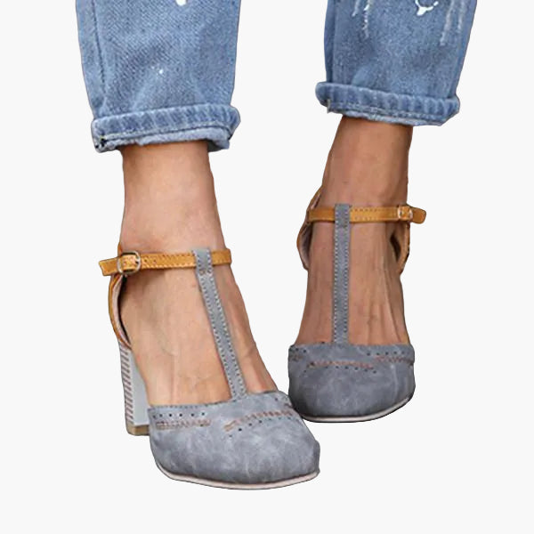 Women's Comfortable T-Strap Heeled Shoes with Block Heel – Elegant Footwear for Office, Leisure & Festive Occasions