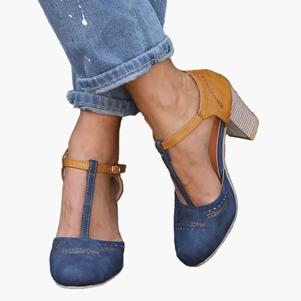 Women's Comfortable T-Strap Heeled Shoes with Block Heel – Elegant Footwear for Office, Leisure & Festive Occasions