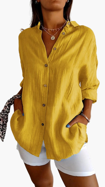 Women's blouse button-down shirt loose fit, everyday and office, modern casual outfit