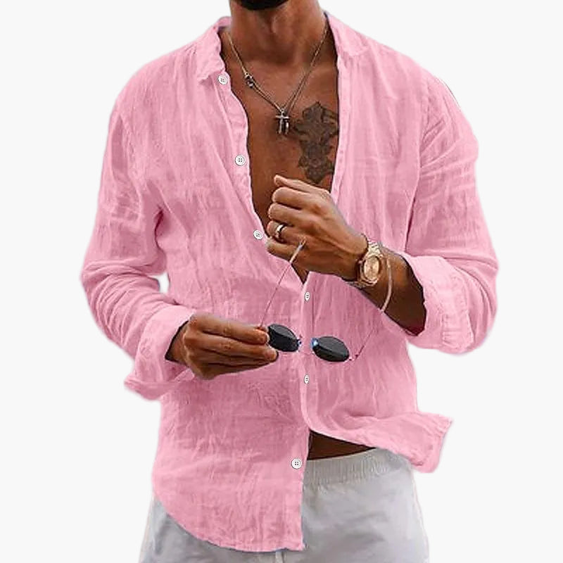 Men's Casual Shirt with Turn-Down Collar – Stylish Long-Sleeve Shirt for Everyday, Vacation & Summer