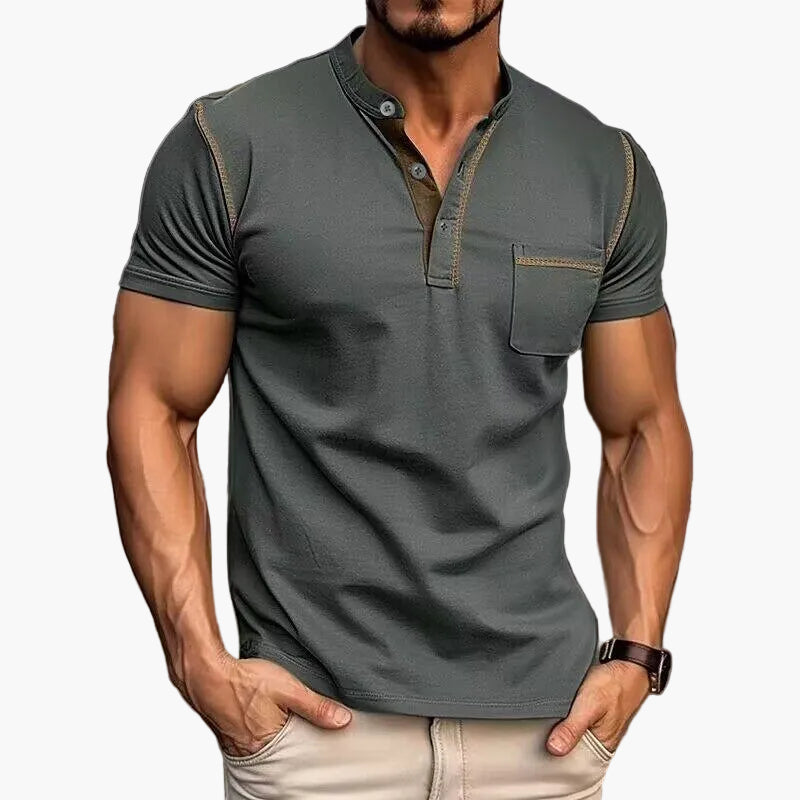 Men's Henley Shirt with Chest Pocket – Modern Casual Shirt with Contrasting Seams and Button Placket, Stylish for Everyday and Leisure