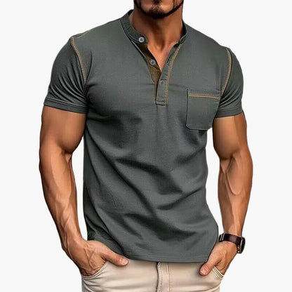 Men's Henley Shirt with Chest Pocket – Modern Casual Shirt with Contrasting Seams and Button Placket, Stylish for Everyday and Leisure