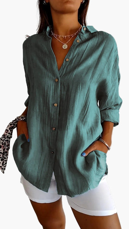 Women's blouse button-down shirt loose fit, everyday and office, modern casual outfit
