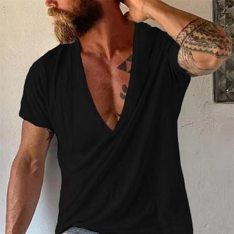 Men's shirt with deep V-neck, fashionable and casual for leisure and summer