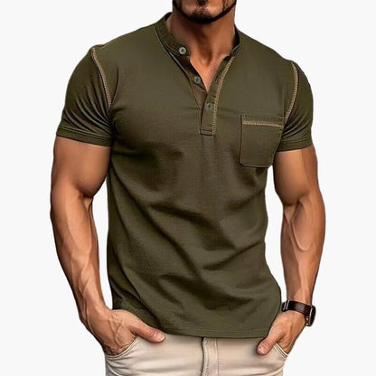 Men's Henley Shirt with Chest Pocket – Modern Casual Shirt with Contrasting Seams and Button Placket, Stylish for Everyday and Leisure