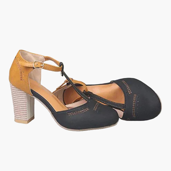 Women's Comfortable T-Strap Heeled Shoes with Block Heel – Elegant Footwear for Office, Leisure & Festive Occasions