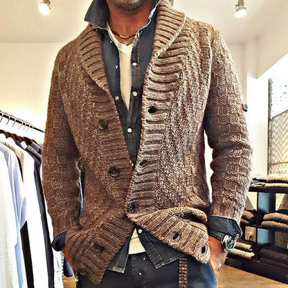 Men's Old-Fashioned Knitted Jacket with Lapel – Stylish Sweater for Everyday and Leisure