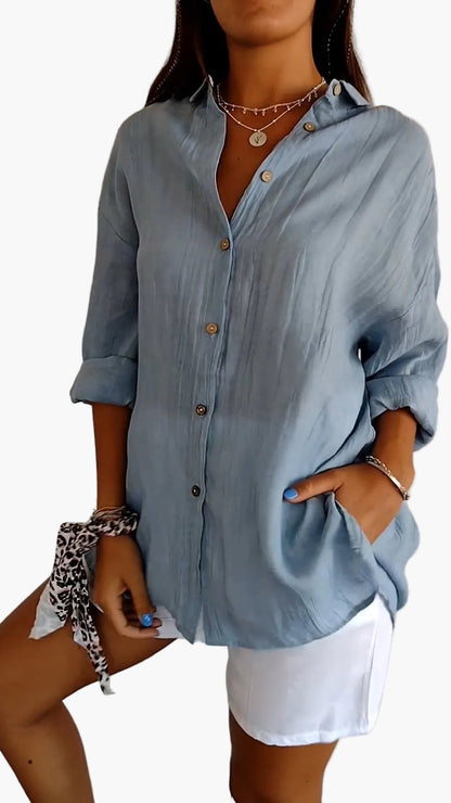 Women's blouse button-down shirt loose fit, everyday and office, modern casual outfit