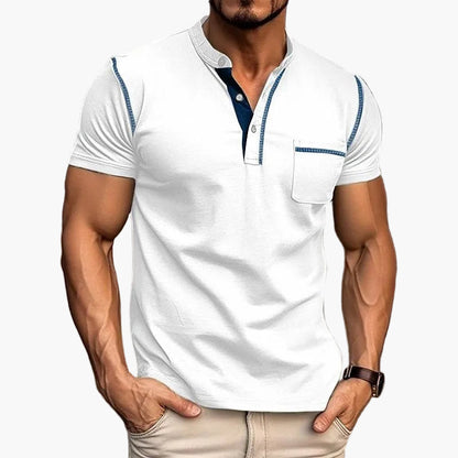 Men's Henley Shirt with Chest Pocket – Modern Casual Shirt with Contrasting Seams and Button Placket, Stylish for Everyday and Leisure