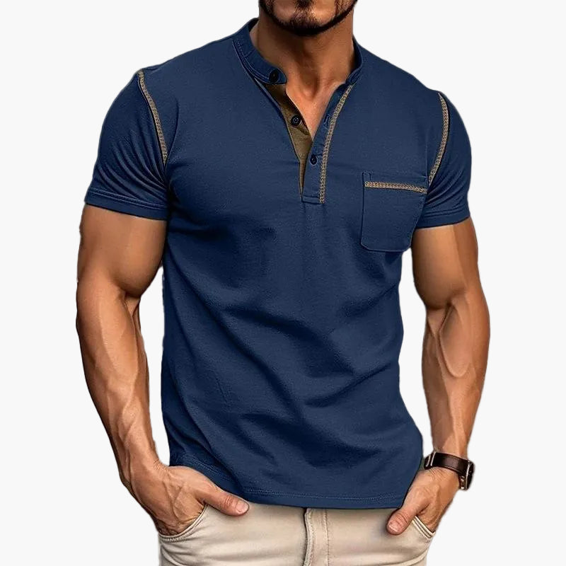 Men's Henley Shirt with Chest Pocket – Modern Casual Shirt with Contrasting Seams and Button Placket, Stylish for Everyday and Leisure
