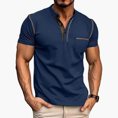 Men's Henley Shirt with Chest Pocket – Modern Casual Shirt with Contrasting Seams and Button Placket, Stylish for Everyday and Leisure