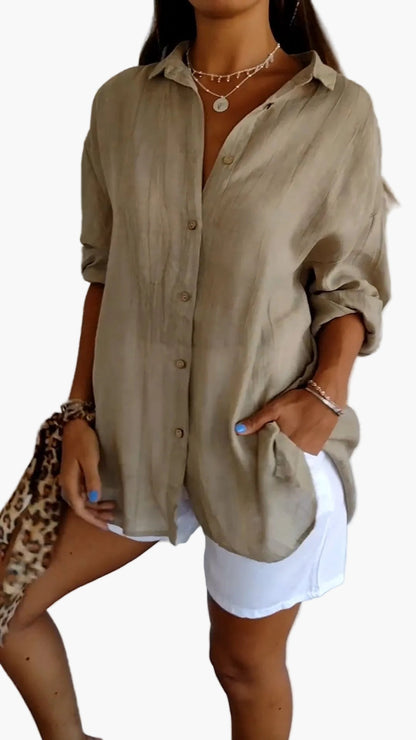 Women's blouse button-down shirt loose fit, everyday and office, modern casual outfit