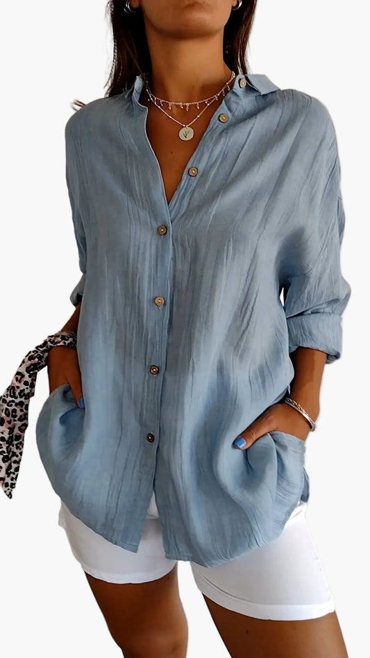 Women's blouse button-down shirt loose fit, everyday and office, modern casual outfit