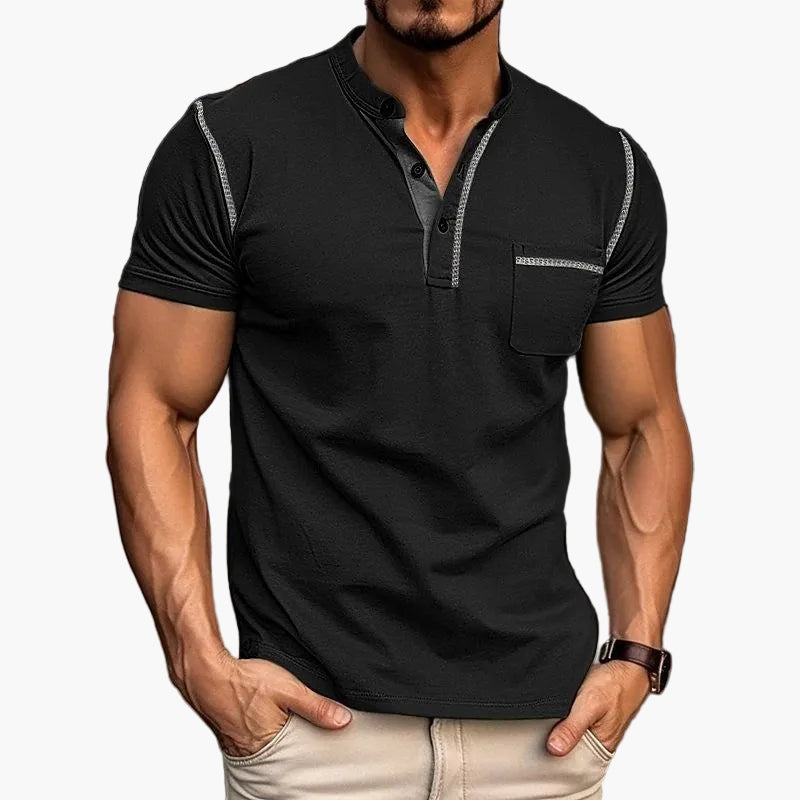 Men's Henley Shirt with Chest Pocket – Modern Casual Shirt with Contrasting Seams and Button Placket, Stylish for Everyday and Leisure
